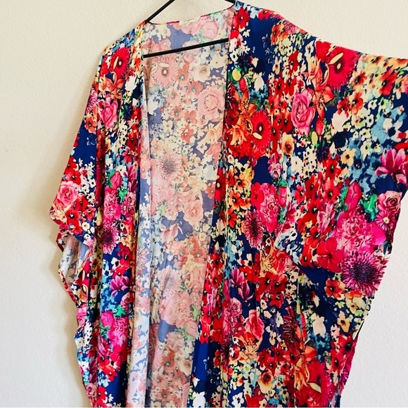 Umgee womans M/L open front kimono vibrant summer floral casual spring flowy - Picture 2 of 9